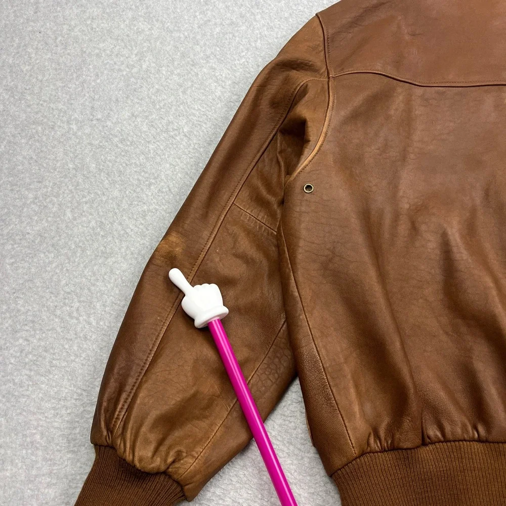 Orvis Bomber Jacket Mens XL Brown Leather A-2 Flight Aviator Lined Heavy Coat